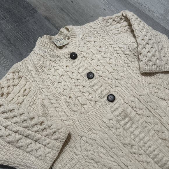 Kilronan Knitwear Ireland 100% Merino Wool Ivory Cable Knit Long Sweater Medium - Picture 2 of 9